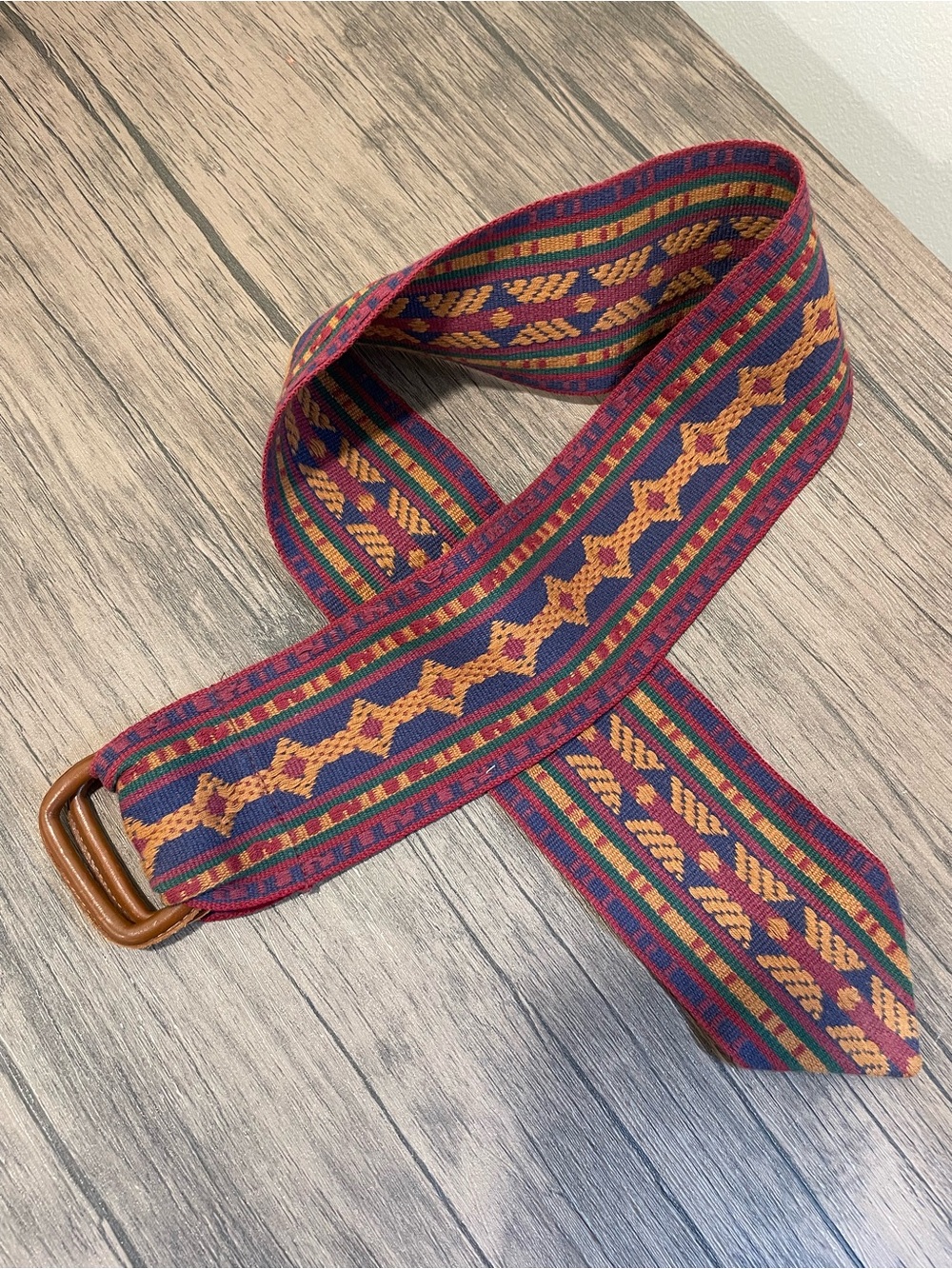 Lands' End vintage Multicolor Woven Geometric Woven Belt leather loops